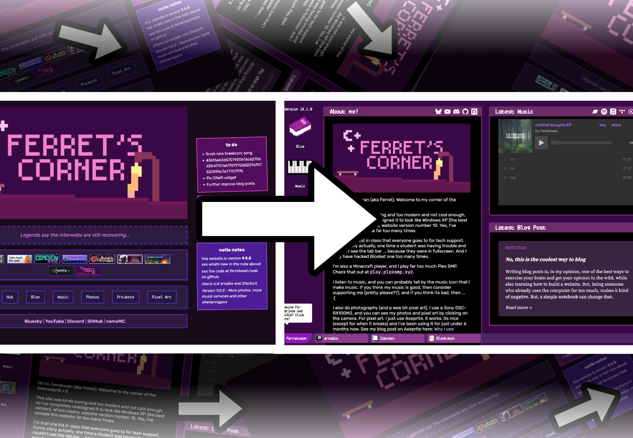 Image representing the change in style of the website, with two images and an arrow in the middle.