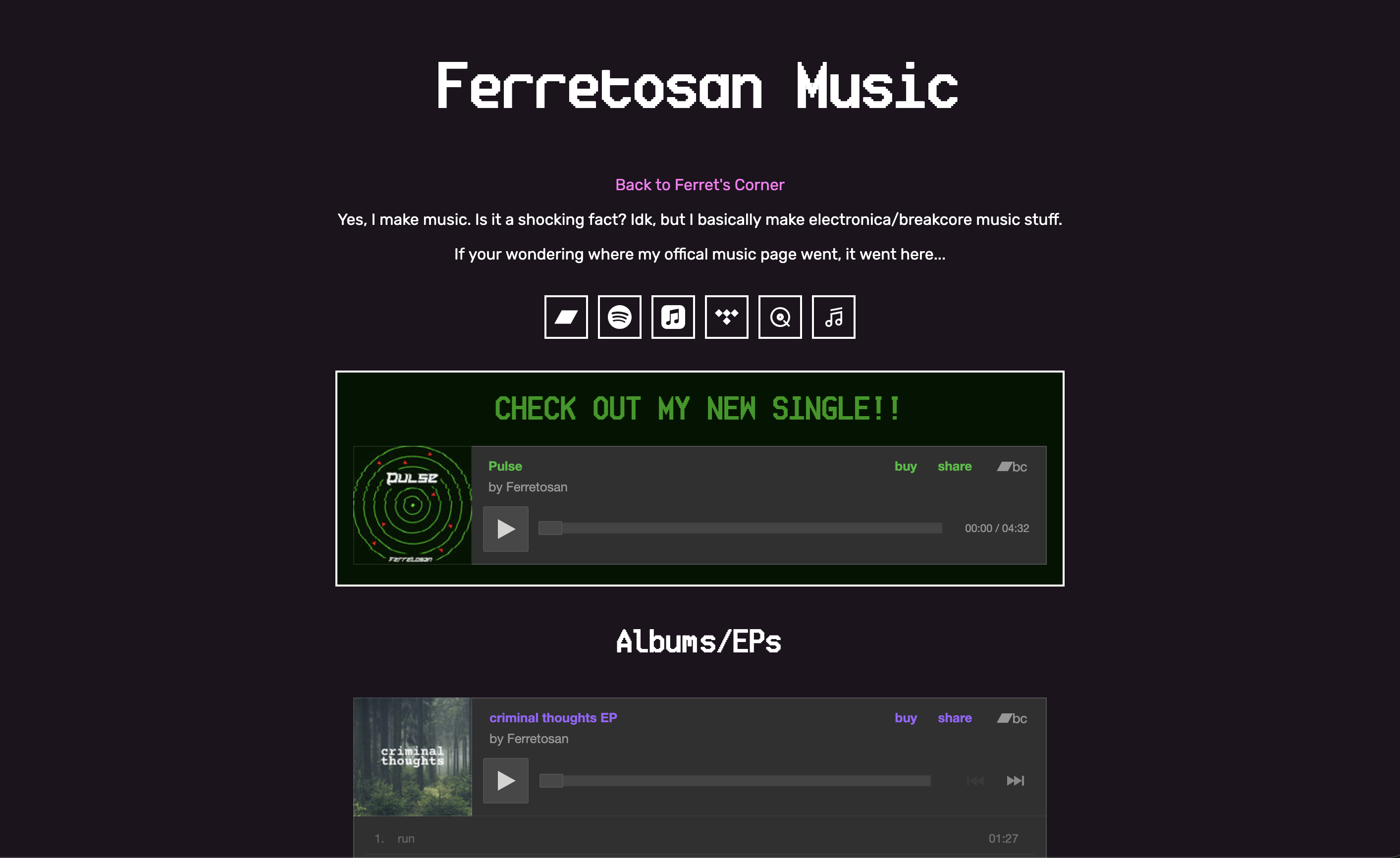 A screenshot of version 9 of my website.