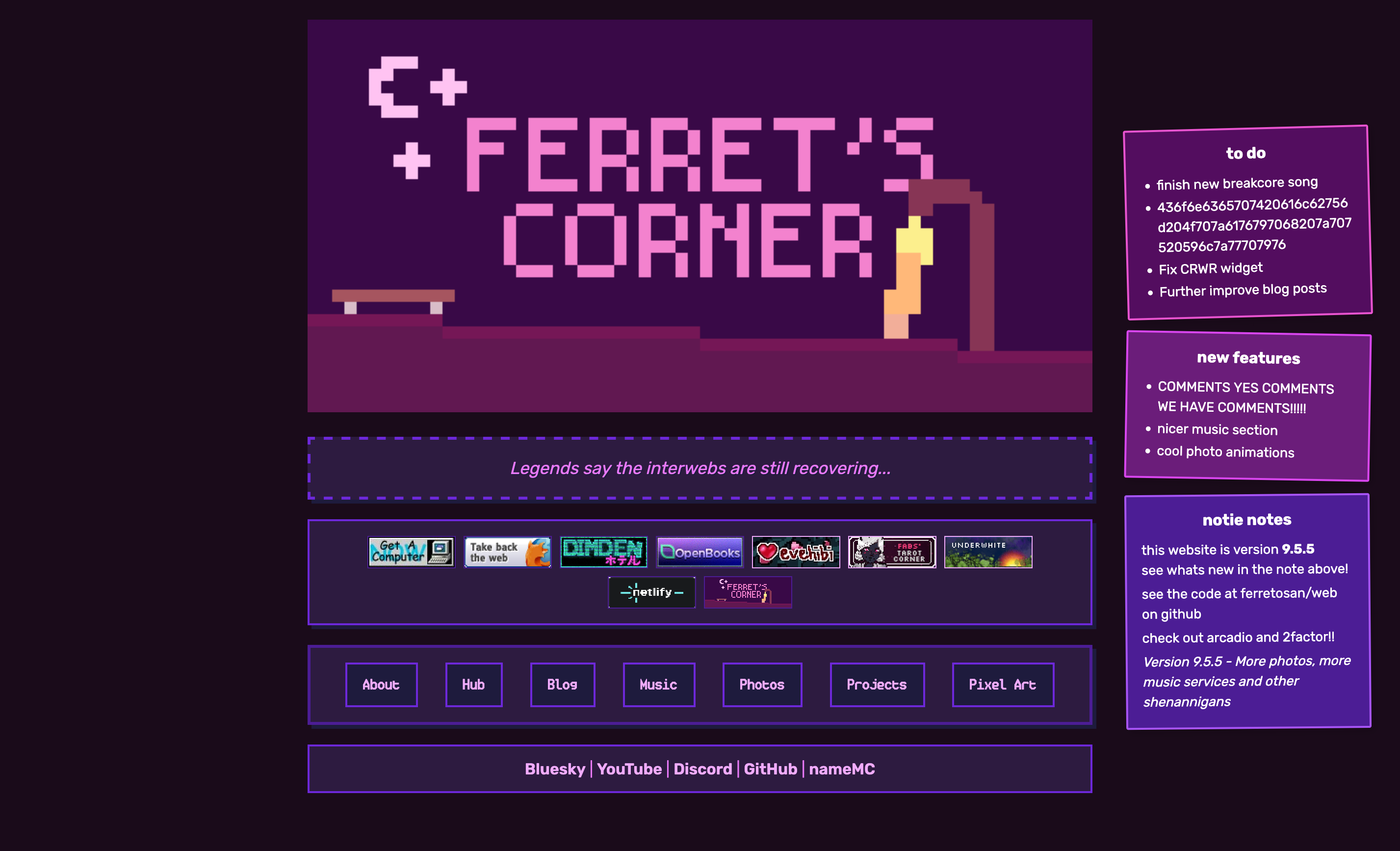 A screenshot of version 9 of my website.